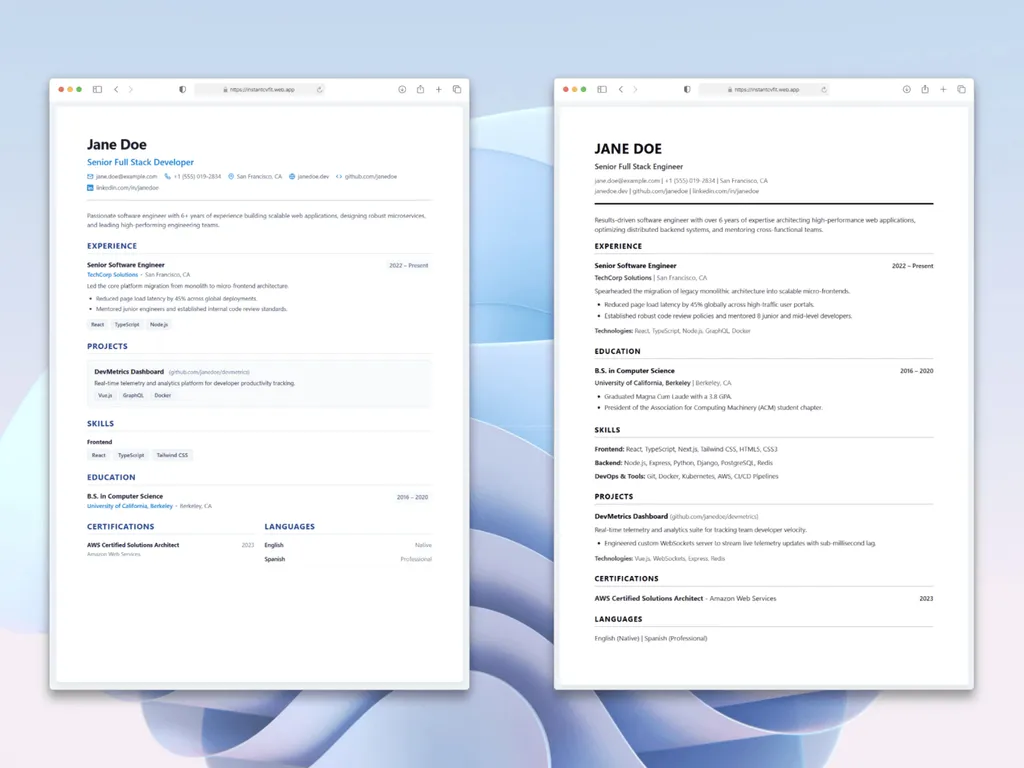 Two export styles feature preview